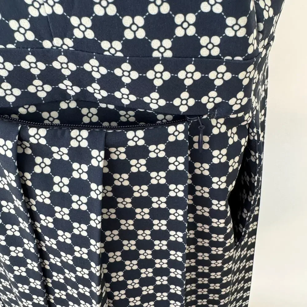 Tory Burch Performance Pleated Golf Dress Sleeveless Navy White Print XL NWOT